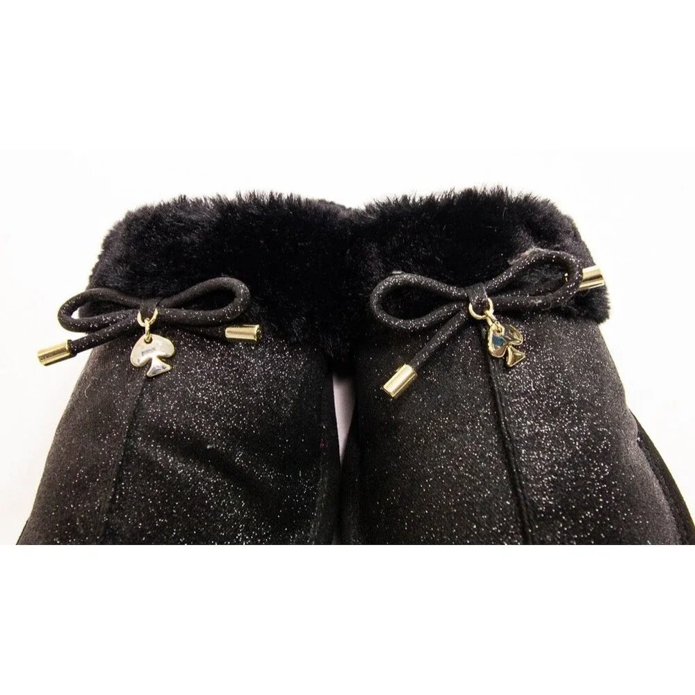 Kate Spade Lacey Glitter Slippers Slip-on Flats Bow Women's Size 9B Black